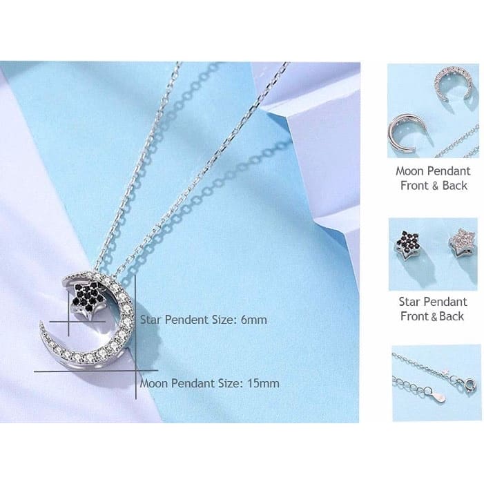12 in 1 Silver Moon Horn and Star Necklace - Rhodium Plated 