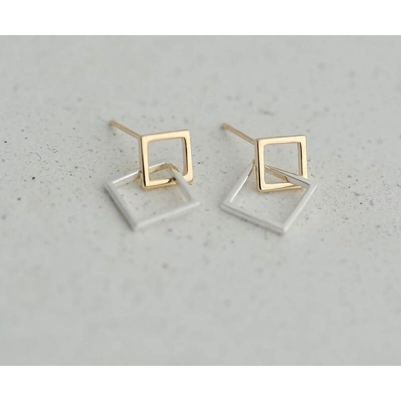 Geometric Mixed Metal Earrings - STYLACITY