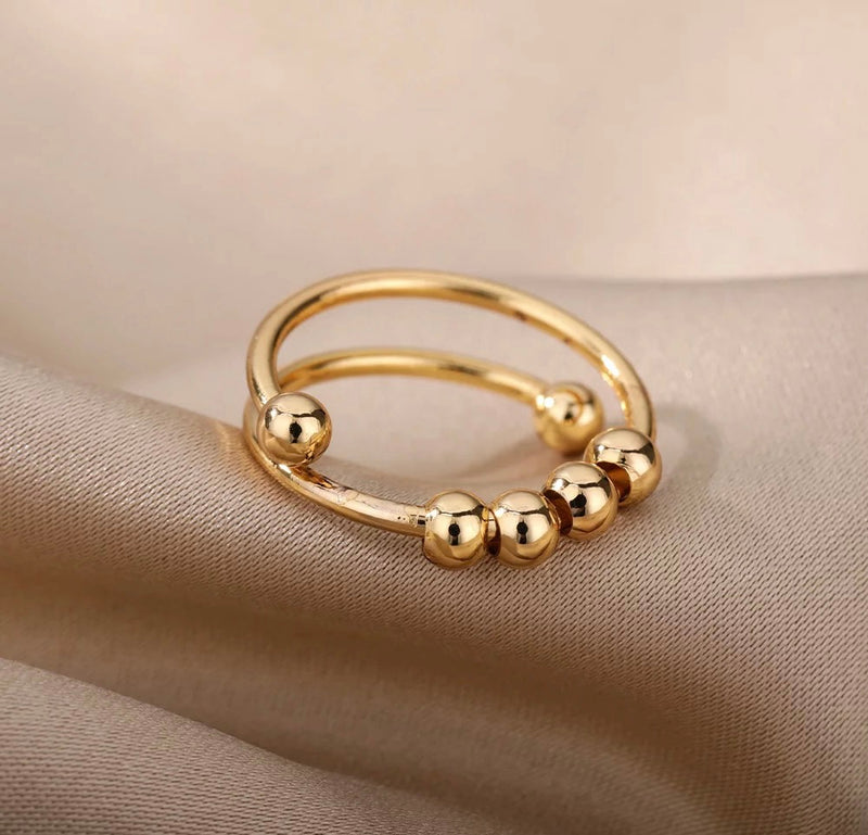 Fidget Anxiety Beaded Ring Adjustable - Gold and Silver