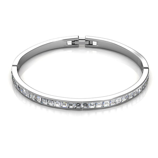 Silver Bangle Bracelet with Swarovski Crystals - Large
