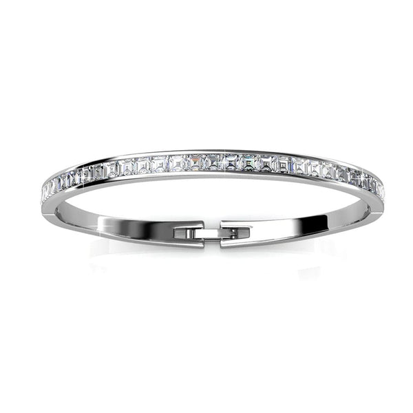 Silver Bangle Bracelet with Swarovski Crystals - Small