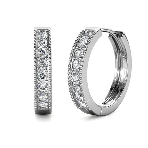 Silver Huggie Hoop Earrings with Crystals from Swarovski - 