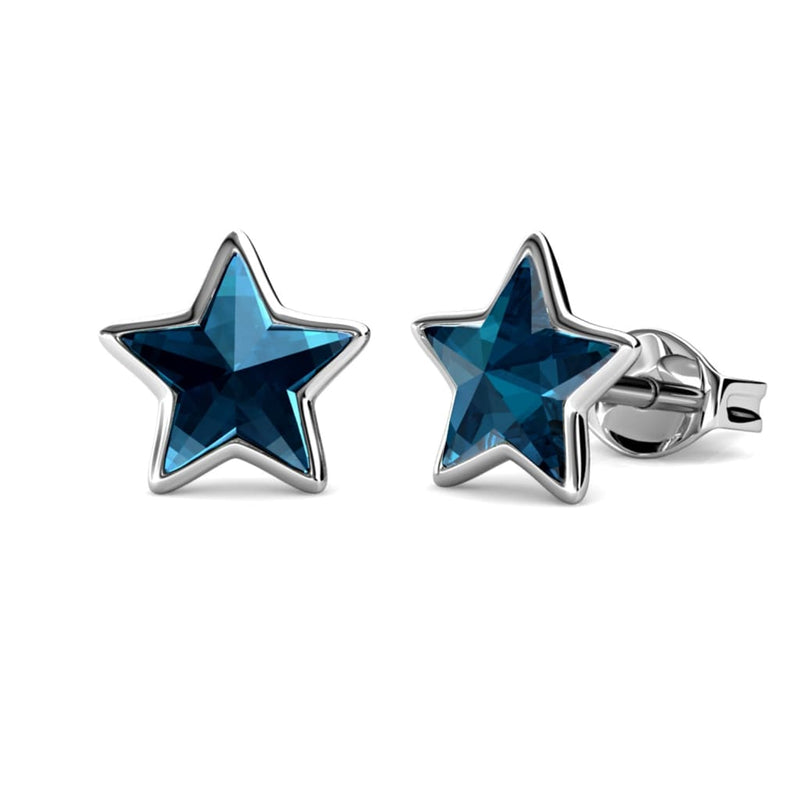 Star Silver Stud Earrings with Swarovski Crystals - Crystal 