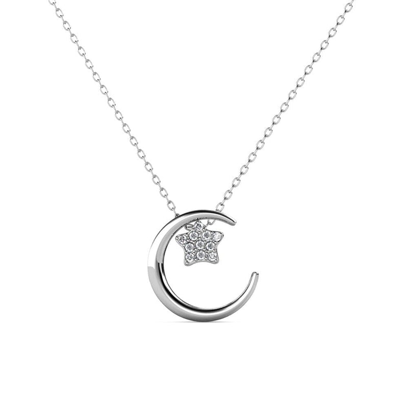 12 in 1 Silver Moon, Horn and Star Necklace - Rhodium Plated with Crystals from Swarovski - STYLACITY