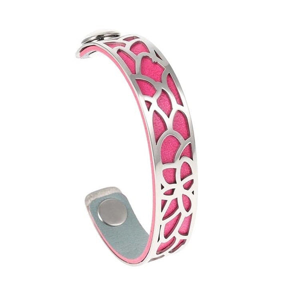 3 in 1 Versatile Silver Cuff Bracelet with Pink and Grey Reversible Leather Band - STYLACITY