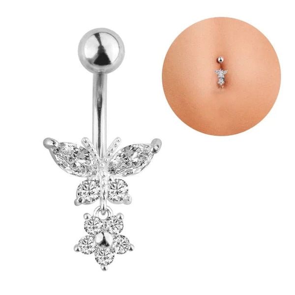 Belly Bar Silver Butterfly for Belly Button Piercing - Body 