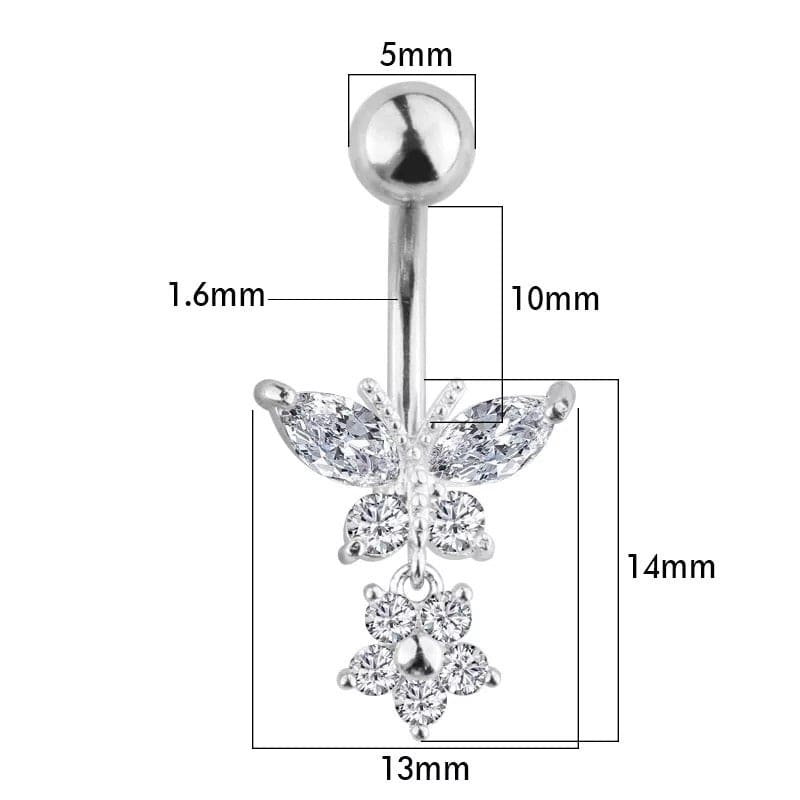 Belly Bar Silver Butterfly for Belly Button Piercing - Body 