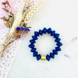 Bicone Wooden Bead Statement Stretch Bracelet in Blue and 