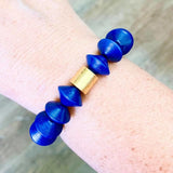 Bicone Wooden Bead Statement Stretch Bracelet in Blue and 