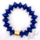 Bicone Wooden Bead Statement Stretch Bracelet in Blue and 