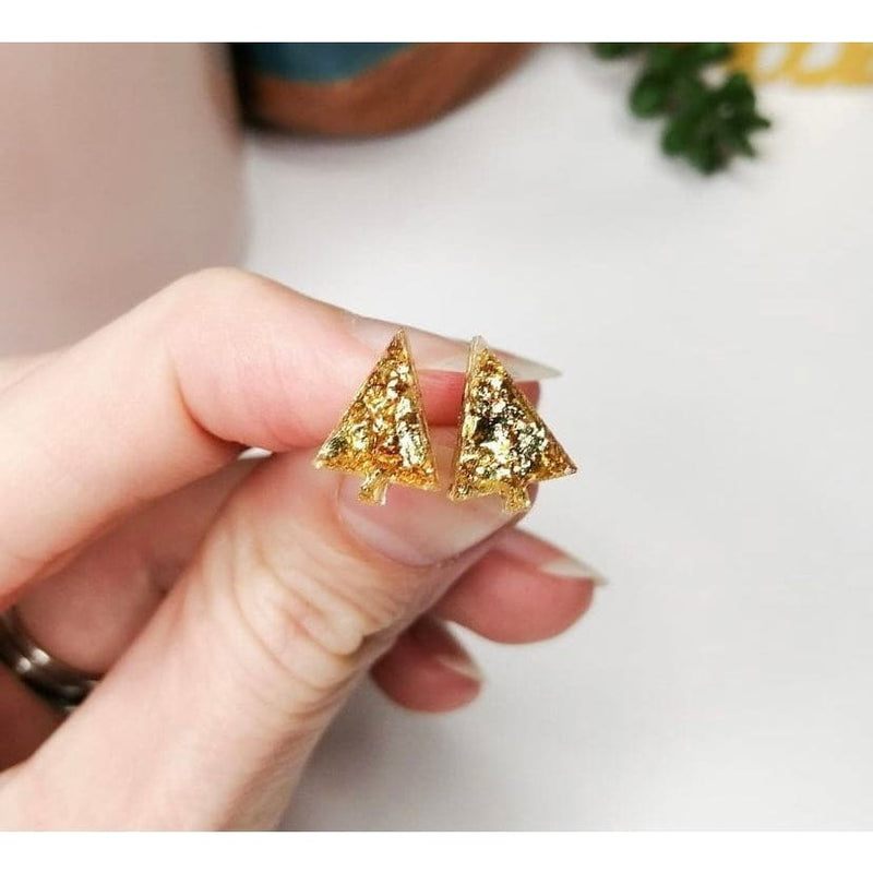 Christmas Tree Resin Earrings - Gold and Multi