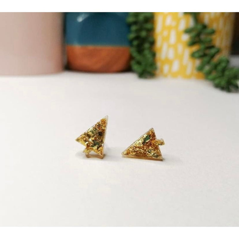 Christmas Tree Resin Earrings - Gold and Multi - Gold