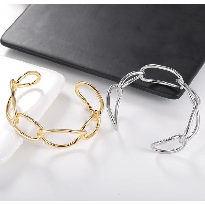 Chunky Chain Open Cuff Bangle Bracelet in Gold or Silver - 