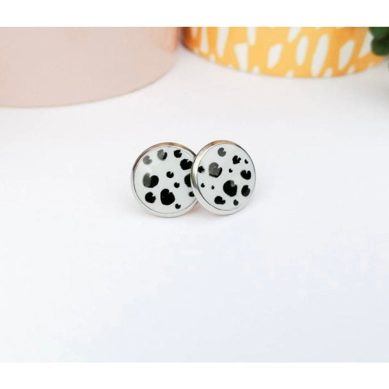 Dalmatian Black and White Resin Stud Earrings - Jewellery