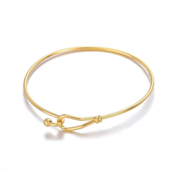 Delicate Hook Clasp Bangle Bracelet in Gold or Silver - Gold