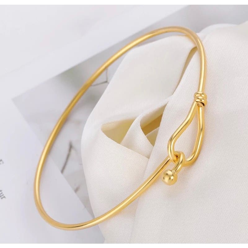 Delicate Hook Clasp Bangle Bracelet in Gold or Silver - 