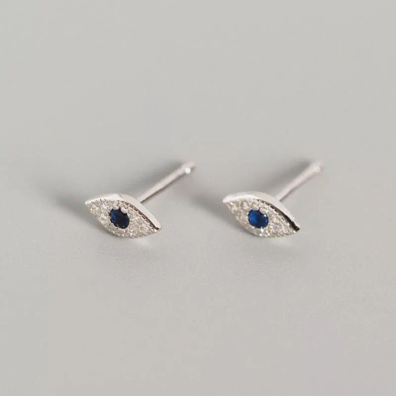 Evil Eye Stud Earrings Sterling Silver - Silver