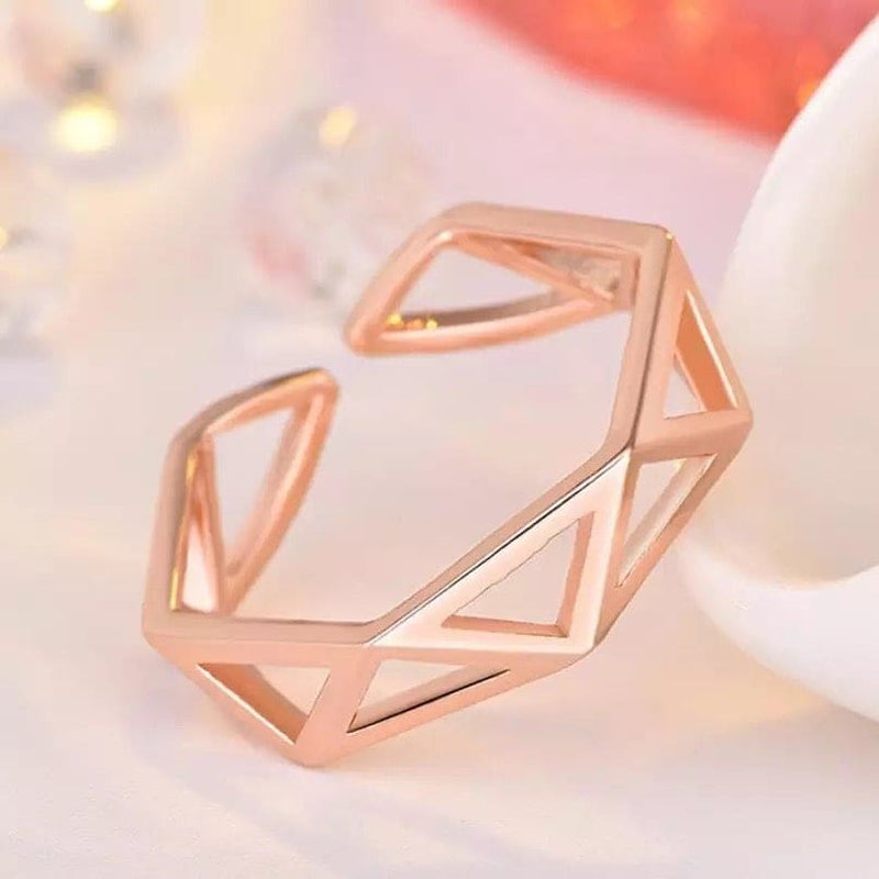 Geometric Adjustable Triangle Ring in Silver and Rose Gold -