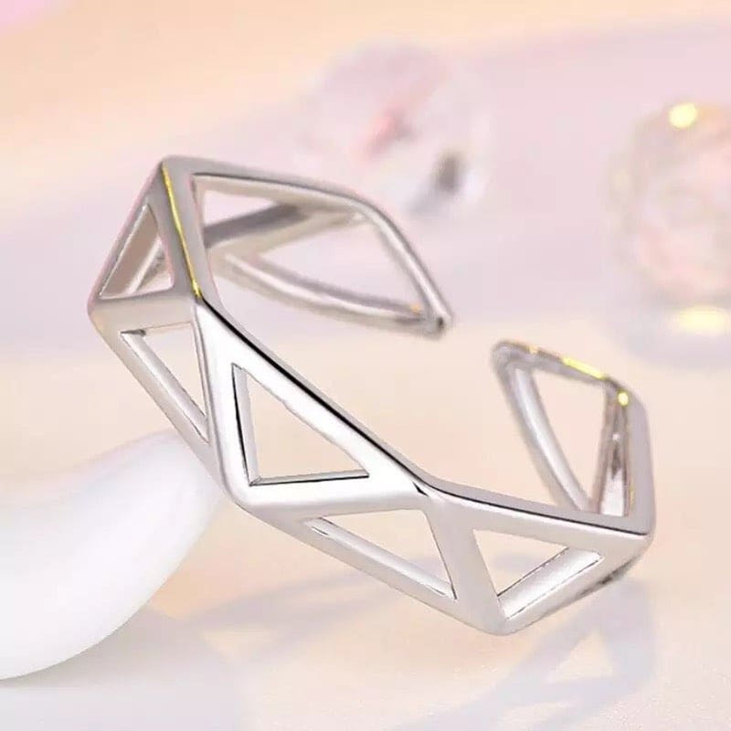 Geometric Adjustable Triangle Ring in Silver and Rose Gold -