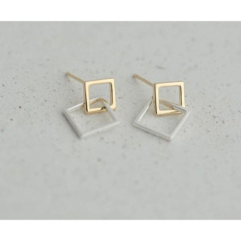 Geometric Mixed Metal Earrings - STYLACITY