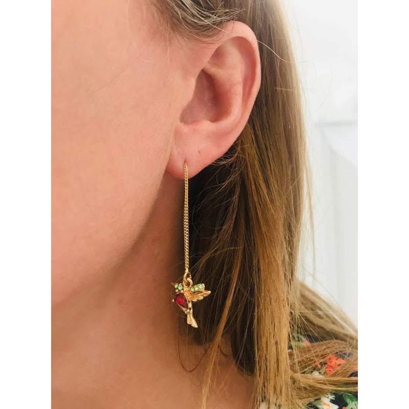 Gold Hummingbird Threader Earrings - Jewellery