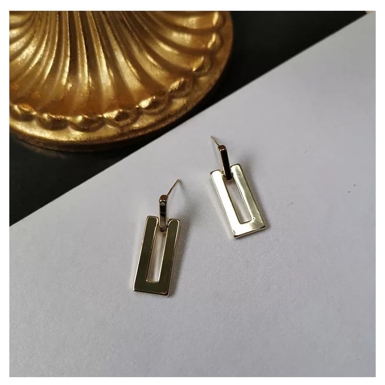 Gold Rectangular Drop Earrings - 14k Gold Plated - Jewellery