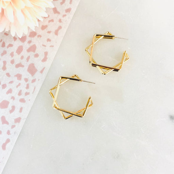 Gold Star Geometric Hoop Earrings - Jewellery
