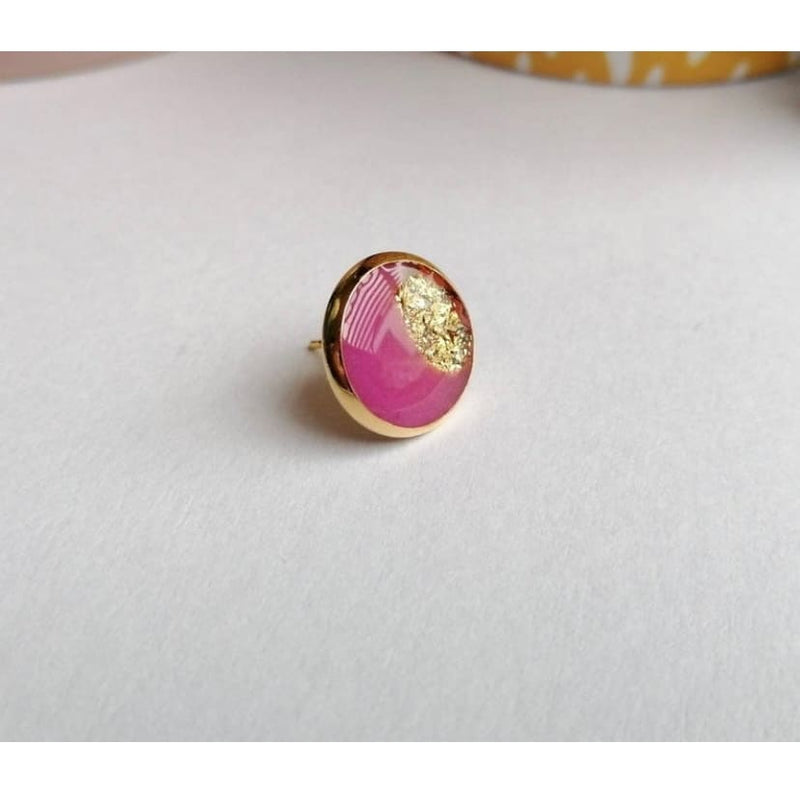 Hot Pink and Gold Leaf Resin Stud Earrings - Jewellery