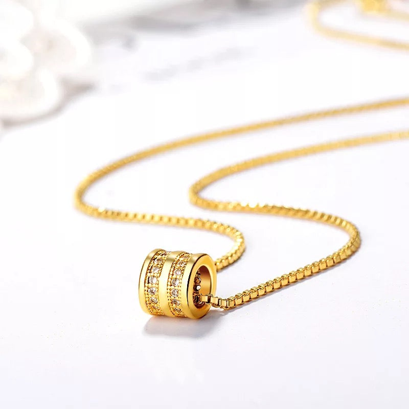 Delicate Gold Tube Cylinder Layering Necklace with Cubic Zirconia Stones