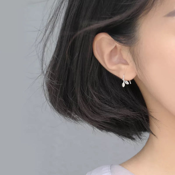 Silver Leaf Ear Cuff Earrings