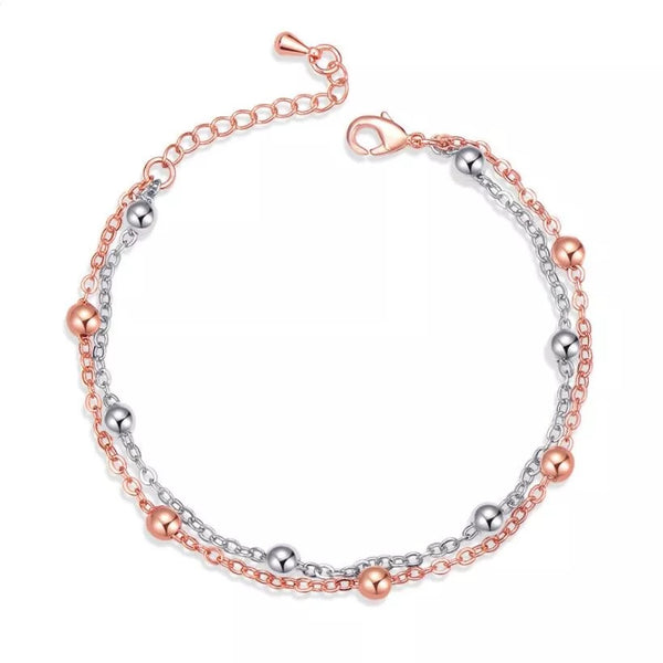 Silver and Rose Gold Double Layer Delicate Bead Bracelet for Girls