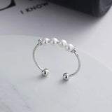 Pearl Beaded Silver Adjustable Ring