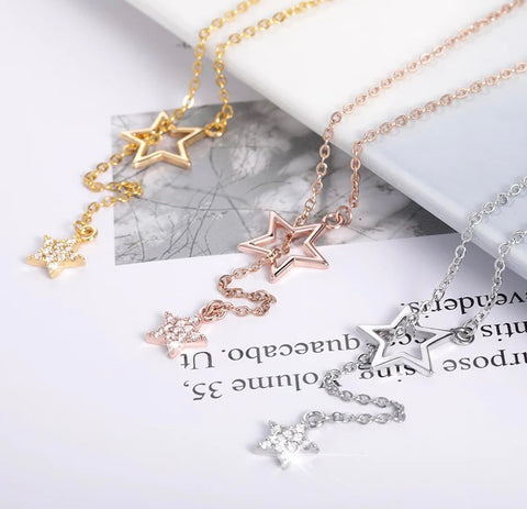 Stars Adjustable Lariat Necklace - Gold, Silver and Rose Gold