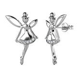 Silver Fairy Ballerina Earrings - Swarovski Crystal and 18k White Gold Plated