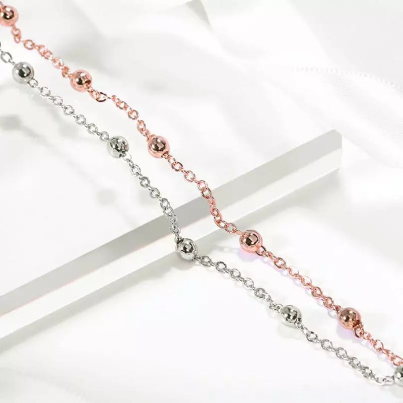 Silver and Rose Gold Double Layer Delicate Bead Bracelet for Girls