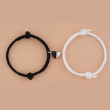 Heart Valentine Couples Magnetic Bracelet His and Hers - Black and White Adjustable Rope Strap