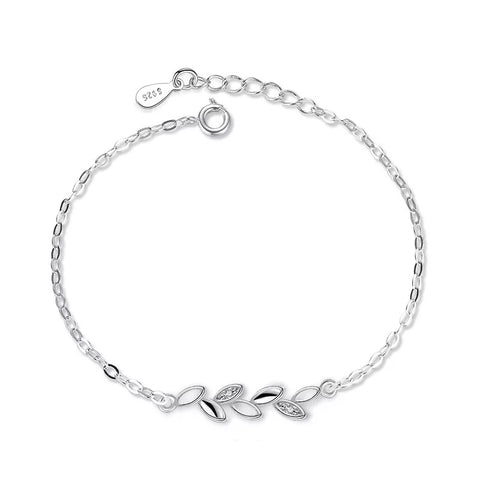 Silver Delicate Leaf Bracelet with Cubic Zirconia Stones