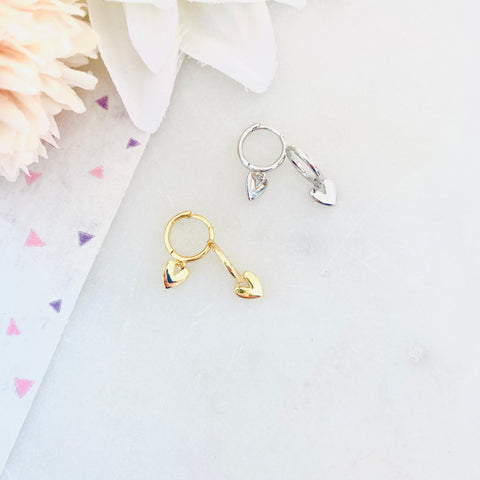 Heart Huggie Hoop Earrings Sterling Silver - Silver and Gold