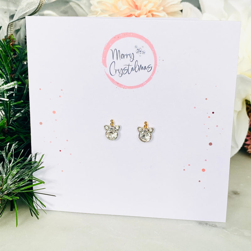 Silver Earrings Christmas Card, Swarovski Crystal  - Merry Crystalmas