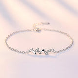 Silver Delicate Leaf Bracelet with Cubic Zirconia Stones