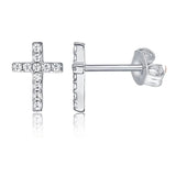 Sterling Silver Cross Stud Earrings with Cubic Zirconia Stones