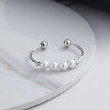 Pearl Beaded Silver Adjustable Ring