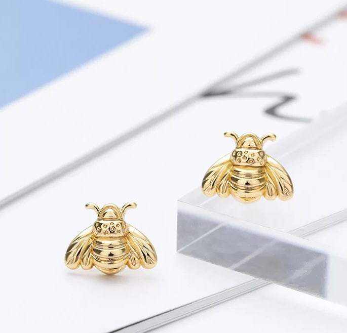 Bee Stud Earrings - Silver and Gold
