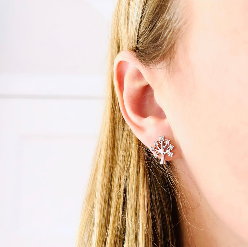 Silver Tree of Life Earrings - 18k Gold Plated with Swarovski Crystals