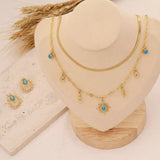 Gold and Turquoise Layering Necklace Sunburst, Evil Eye, Lightning Bolt - 18ct Gold Plated