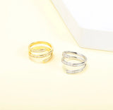 Adjustable Swirl Coil Ring with Cubic Zirconia Stones - Silver and Gold