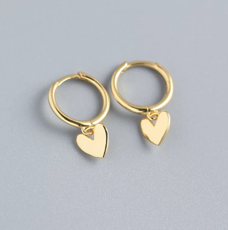 Heart Huggie Hoop Earrings Sterling Silver - Silver and Gold