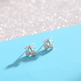 Silver Cherry Stud Earrings with Cubic Zirconia Stones