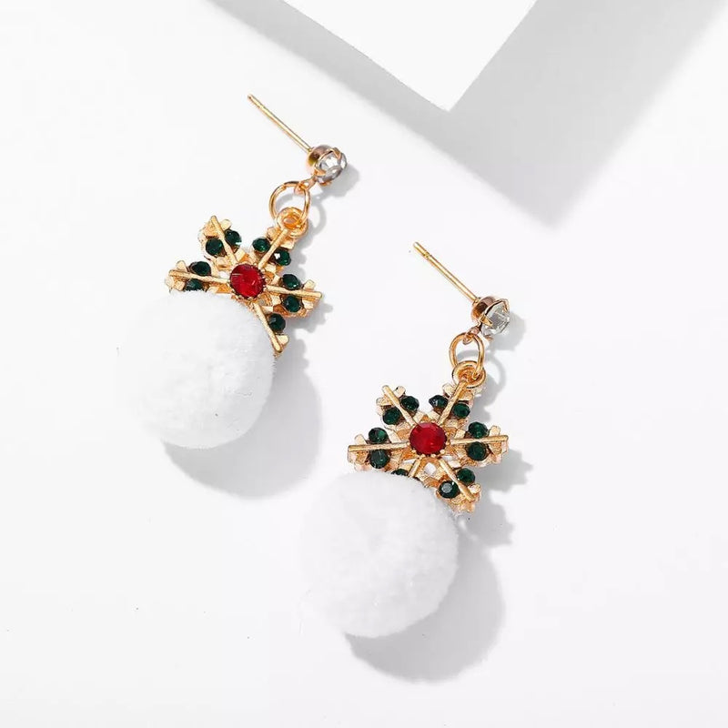 Pom Pom Snowflake Christmas Earrings - red, green and white