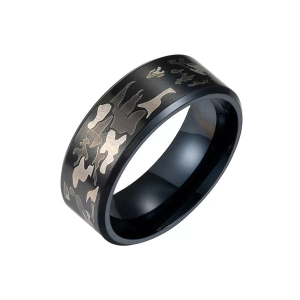 Men’s Camouflage Ring Size 10 - Black, Silver and White